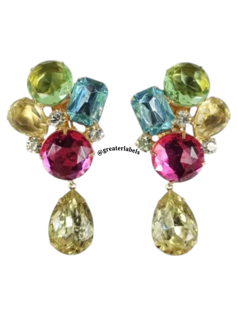 Kenneth Jay Lane Vtg 90s Oversized Colorful Rhinestone Chandelier Earrings 575$